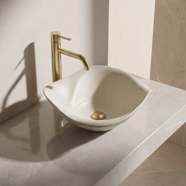 Νιπτήρας Επικαθήμενος Rea HM-35B Handmade Art 51x39x14 cm Ματ Μπεζ (Stone Effect)